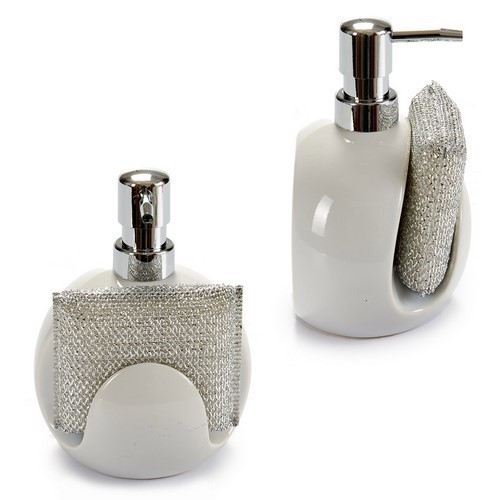 DISPENSADOR JABON REDONDO BLANCO C/PORTAESTROPAJO